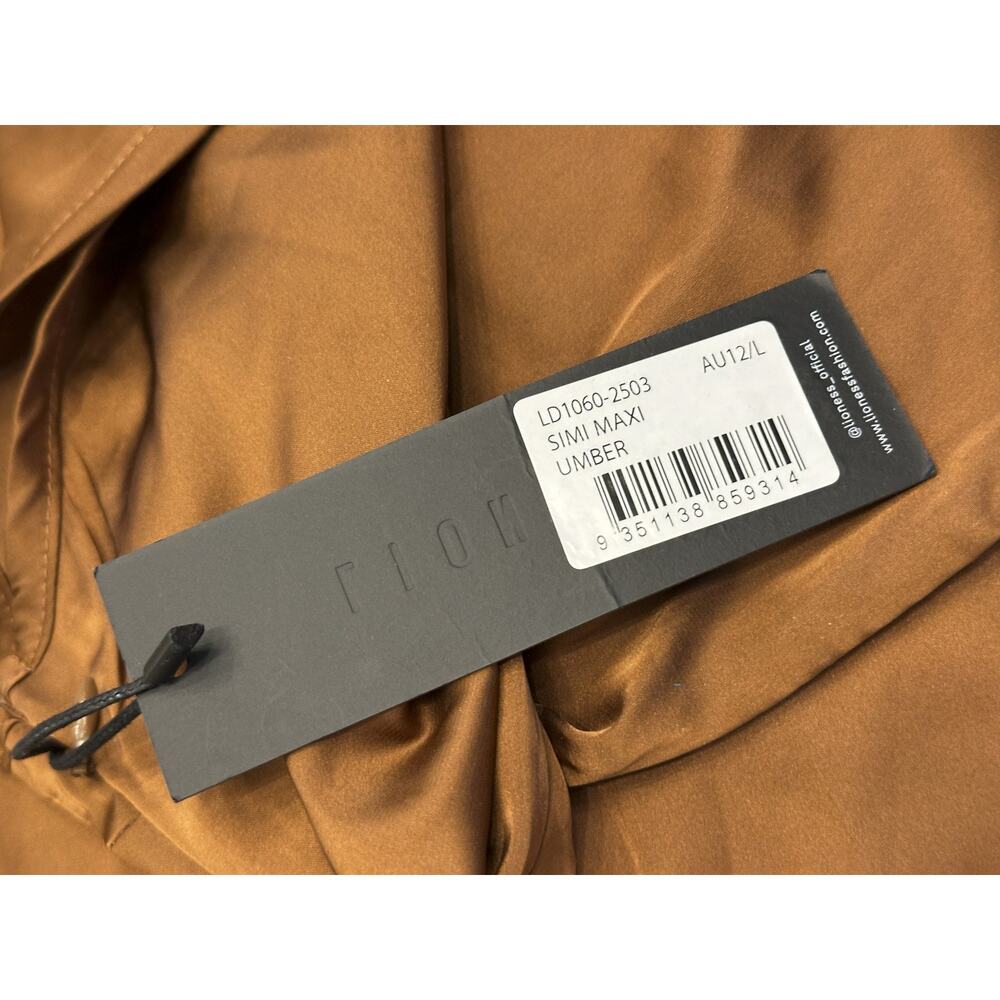 Lioness NWT Simi Umber Brown Satin Lace Trim Maxi Slip Dress Large - Picture 4 of 7